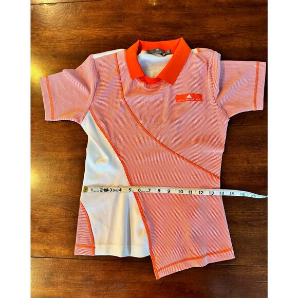 Adidas x Stella McCartney Shirt Sz Med Wmns Golf Polo Orange White Short Sleeve - Picture 5 of 6